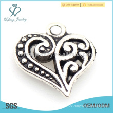 Hot new alloy love heart charm, custom silver metal charm